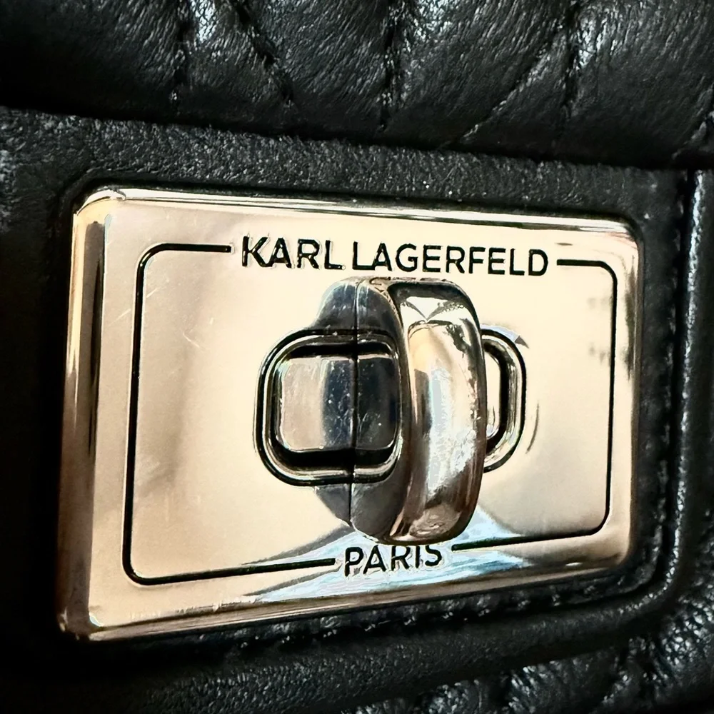 Karl Lagerfeld Micro Mini purse bag Black Quilted Leather & CHUNKY Silver Chain - Picture 3 of 17